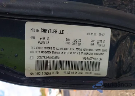 2008 Chrysler 300C Hemi z USA, uszkodzony, nr VIN 2C3KA63H88H139900